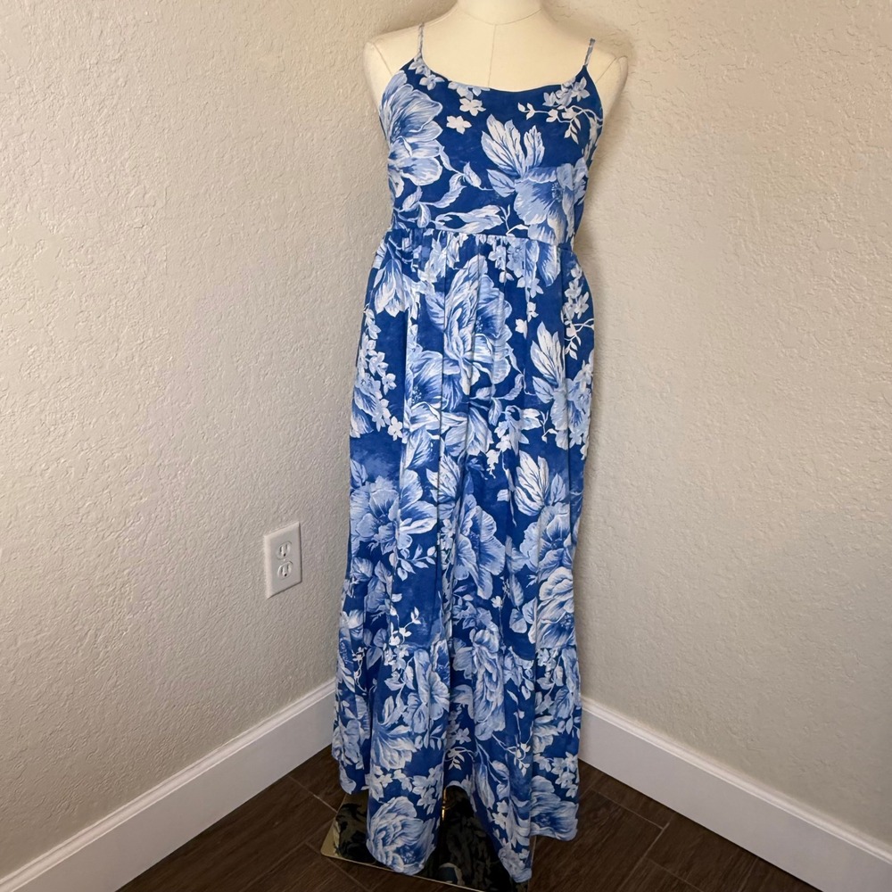 Maxi Dress Joie Size 8 Blue Floral SunDress Tiered Pockets Summer Boho